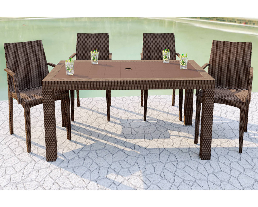 LeisureMod Mace Weave Design Outdoor Dining Table - Brown