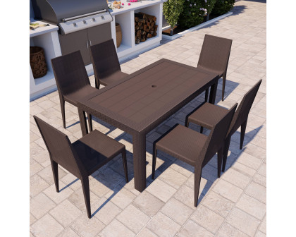 LeisureMod Mace Mid-Century 7-Piece Outdoor Dining Set