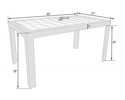 LeisureMod Mace Mid-Century 7-Piece Rectangular Outdoor Dining Set with 4 Side Chairs and 2 Armchairs - White