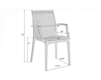 LeisureMod Mace Mid-Century 7-Piece Rectangular Outdoor Dining Set with 4 Side Chairs and 2 Armchairs - White