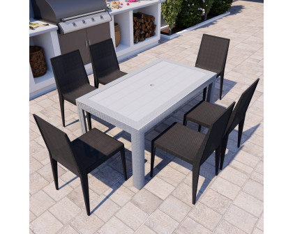 LeisureMod Mace Mid-Century 7-Piece Outdoor Dining Set