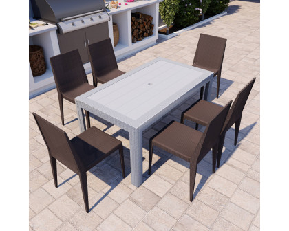 LeisureMod Mace Mid-Century 7-Piece Outdoor Dining Set