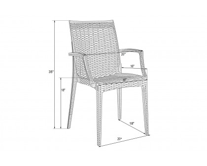 LeisureMod Mace Mid-Century 7-Piece Rectangular Outdoor Dining Set with 4 Side Chairs and 2 Armchairs - White And Black