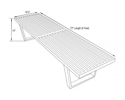 LeisureMod Mid-Century Inwood Platform Bench 6 Feet - Natural Wood