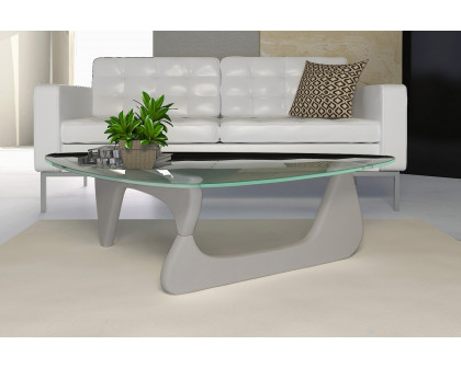 LeisureMod Imperial Modern Glass Top Triangle Coffee Table - Gray