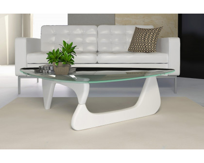 LeisureMod Imperial Modern Glass Top Triangle Coffee Table - White