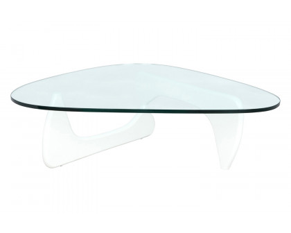 LeisureMod Imperial Modern Glass Top Triangle Coffee Table - White