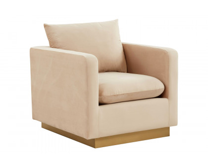 LeisureMod Nervo Modern Mid-Century Upholstered Velvet Accent Chair with Gold Base