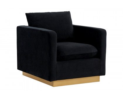 LeisureMod Nervo Modern Mid-Century Upholstered Velvet Accent Chair with Gold Base