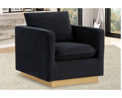 LeisureMod™ Nervo Modern Mid-Century Upholstered Velvet Accent Chair with Gold Base - Midnight Black