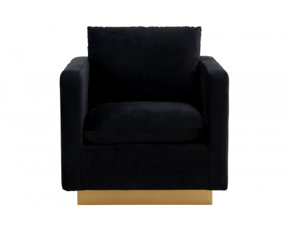 LeisureMod™ Nervo Modern Mid-Century Upholstered Velvet Accent Chair with Gold Base - Midnight Black