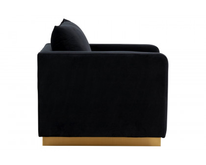 LeisureMod™ Nervo Modern Mid-Century Upholstered Velvet Accent Chair with Gold Base - Midnight Black