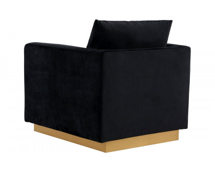 LeisureMod™ Nervo Modern Mid-Century Upholstered Velvet Accent Chair with Gold Base - Midnight Black