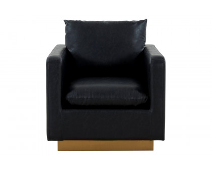 LeisureMod Nervo Modern Mid-Century Upholstered Leather Accent Armchair with Gold Base - Black