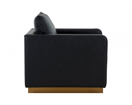 LeisureMod Nervo Modern Mid-Century Upholstered Leather Accent Armchair with Gold Base - Black