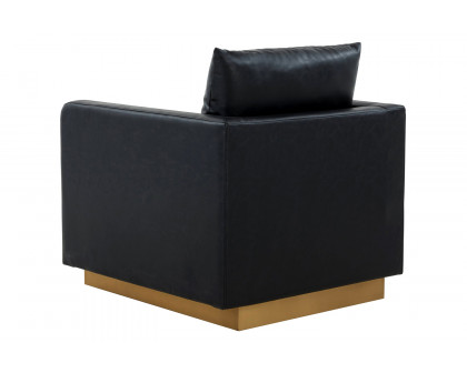 LeisureMod Nervo Modern Mid-Century Upholstered Leather Accent Armchair with Gold Base - Black