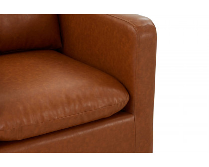 LeisureMod Nervo Modern Mid-Century Upholstered Leather Accent Armchair with Gold Base - Cognac/Tan