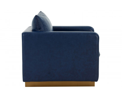 LeisureMod Nervo Modern Mid-Century Upholstered Leather Accent Armchair with Gold Base - Navy Blue