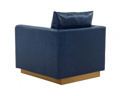 LeisureMod Nervo Modern Mid-Century Upholstered Leather Accent Armchair with Gold Base - Navy Blue