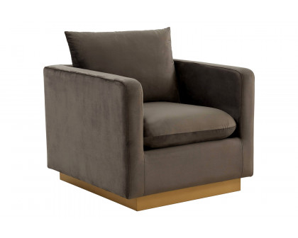 LeisureMod Nervo Modern Mid-Century Upholstered Velvet Accent Chair with Gold Base