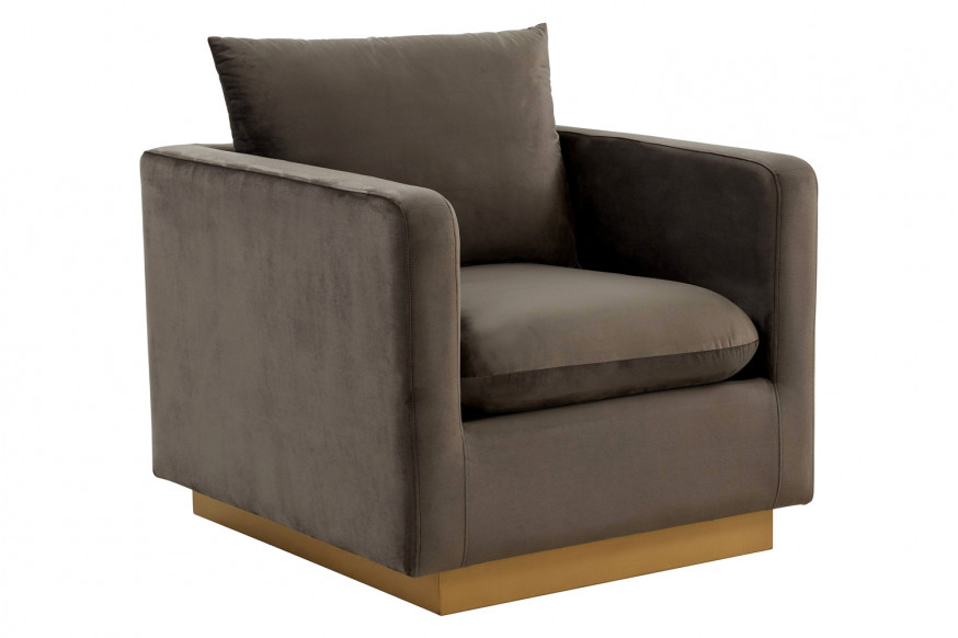 LeisureMod™ Nervo Modern Mid-Century Upholstered Velvet Accent Chair with Gold Base - Dark Gray