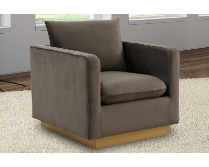 LeisureMod™ Nervo Modern Mid-Century Upholstered Velvet Accent Chair with Gold Base - Dark Gray