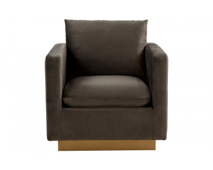 LeisureMod™ Nervo Modern Mid-Century Upholstered Velvet Accent Chair with Gold Base - Dark Gray