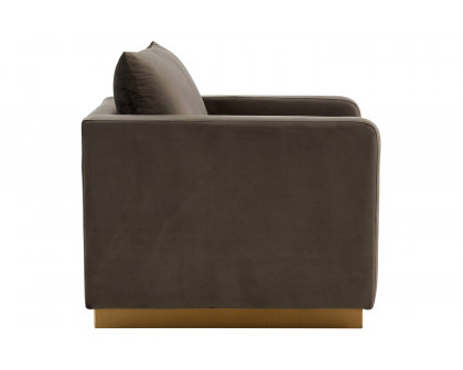 LeisureMod™ Nervo Modern Mid-Century Upholstered Velvet Accent Chair with Gold Base - Dark Gray