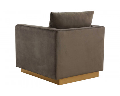 LeisureMod™ Nervo Modern Mid-Century Upholstered Velvet Accent Chair with Gold Base - Dark Gray