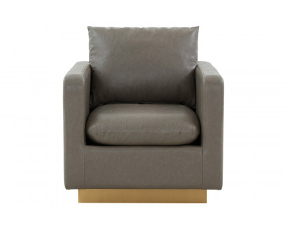 LeisureMod Nervo Modern Mid-Century Upholstered Leather Accent Armchair with Gold Base - Gray