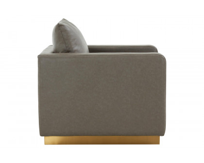 LeisureMod Nervo Modern Mid-Century Upholstered Leather Accent Armchair with Gold Base - Gray