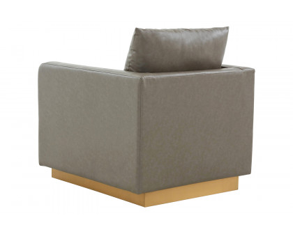 LeisureMod Nervo Modern Mid-Century Upholstered Leather Accent Armchair with Gold Base - Gray