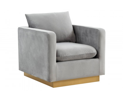 LeisureMod Nervo Modern Mid-Century Upholstered Velvet Accent Chair with Gold Base