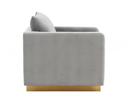 LeisureMod™ Nervo Modern Mid-Century Upholstered Velvet Accent Chair with Gold Base - Light Gray