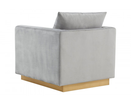 LeisureMod™ Nervo Modern Mid-Century Upholstered Velvet Accent Chair with Gold Base - Light Gray