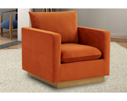 LeisureMod Nervo Modern Mid-Century Upholstered Velvet Accent Chair with Gold Base - Orange/Marmalade