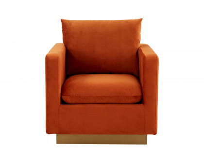 LeisureMod Nervo Modern Mid-Century Upholstered Velvet Accent Chair with Gold Base - Orange/Marmalade