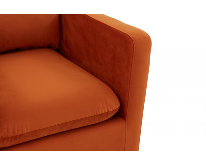 LeisureMod Nervo Modern Mid-Century Upholstered Velvet Accent Chair with Gold Base - Orange/Marmalade