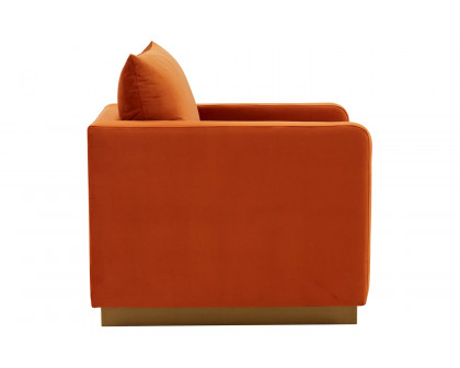 LeisureMod Nervo Modern Mid-Century Upholstered Velvet Accent Chair with Gold Base - Orange/Marmalade