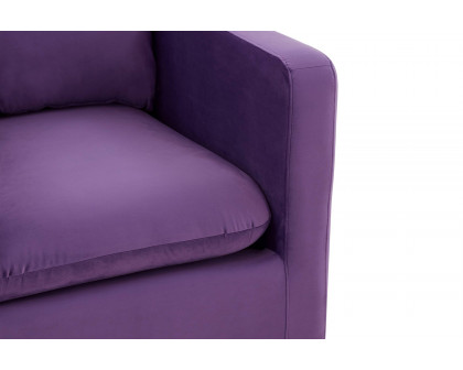 LeisureMod™ Nervo Modern Mid-Century Upholstered Velvet Accent Chair with Gold Base - Purple