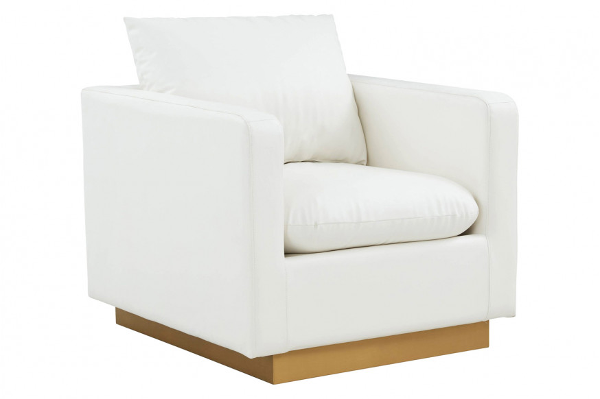 LeisureMod™ Nervo Modern Mid-Century Upholstered Leather Accent Armchair with Gold Base - White