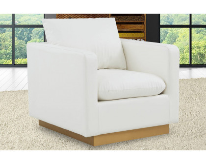 LeisureMod™ Nervo Modern Mid-Century Upholstered Leather Accent Armchair with Gold Base - White