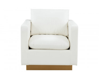 LeisureMod™ Nervo Modern Mid-Century Upholstered Leather Accent Armchair with Gold Base - White