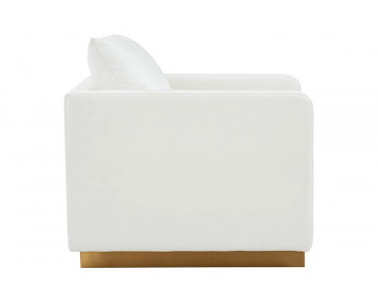 LeisureMod™ Nervo Modern Mid-Century Upholstered Leather Accent Armchair with Gold Base - White