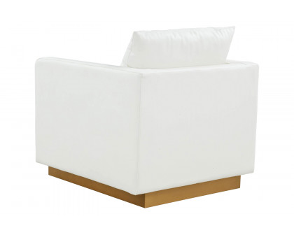 LeisureMod™ Nervo Modern Mid-Century Upholstered Leather Accent Armchair with Gold Base - White