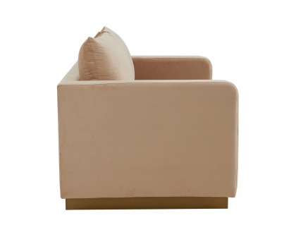 LeisureMod Nervo Modern Mid-Century Upholstered Velvet Loveseat with Gold Base - Beige