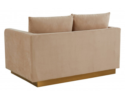 LeisureMod Nervo Modern Mid-Century Upholstered Velvet Loveseat with Gold Base - Beige