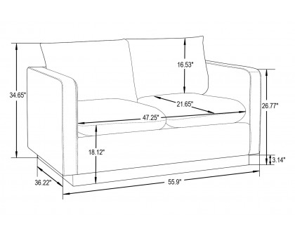 LeisureMod Nervo Modern Mid-Century Upholstered Velvet Loveseat with Gold Base - Beige