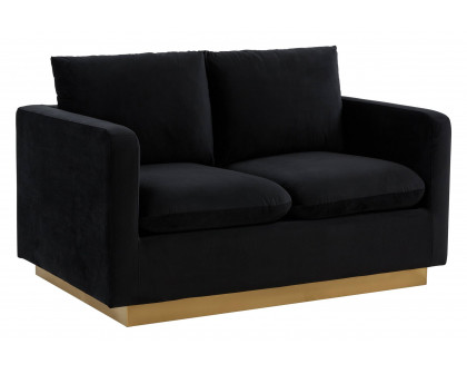 LeisureMod Nervo Modern Mid-Century Upholstered Velvet Loveseat with Gold Base