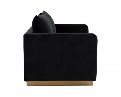 LeisureMod Nervo Modern Mid-Century Upholstered Velvet Loveseat with Gold Base - Midnight Black